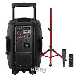 Red Rechargeable Portable LED Party Speaker with Bluetooth, Microphone & Tripod