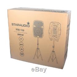 STARAUDIO Pair Audio 12 Powered DJ Active Stage PA Speakers Party Stands Cable