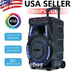 Wireless 15 Bluetooth Party Trolley Speaker RGB Subwoofer Bass with Remote&Tripod