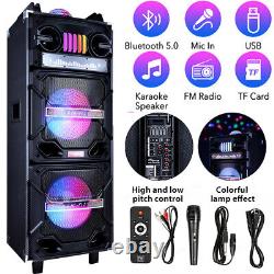 Wireless Bluetooth Speaker Dual 10 Woofer Party FM Karaok DJ AUX With Mic Remote