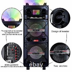 Wireless Bluetooth Speaker Dual 10 Woofer Party FM Karaok DJ AUX With Mic Remote