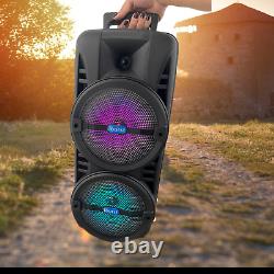 #1 2x8 Pouces Portable Bluetooth Speaker Sub Woofer Heavy Bass Sound System Party