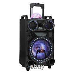 12 Bluetooth Portable Party Pa Dj Speaker Woofer Stereo Led Lights MIC Aux Fm