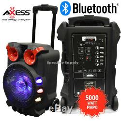 2 Axess Pabt6056 Bluetooth Chariot Pa Haut-parleur Party Lights Led 5000 Watt 12 Fm