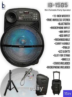 5000W 15 Enceinte Bluetooth Rechargeable Alimentée DJ PA Système de fête karaoké