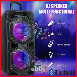 9000w Dual 10 Bluetooth Haut-parleur Trolley Woofer Party Fm Karaok Dj Led Aux Usb