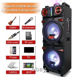 Double 10 Bluetooth Fm Speaker Party Subwoofer Led Light Avec Télécommande De Microphone