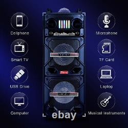 Dual 10'' Bluetooth Party Speaker Loud Heavy Bass Stereo Withmic Led Aux Remote