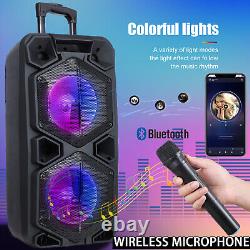 Enceinte Bluetooth 9000W avec double caisson de basses 10 pouces, fonction soirée, radio FM, Karaoké, AUX, LED, USB + micro sans fil.