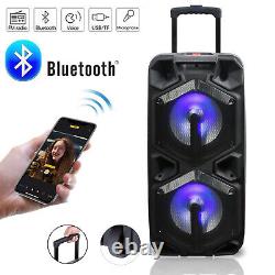 Enceinte Bluetooth TWS rechargeable de 9000W avec double caisson de basse de 10 pouces, lumière DJ, FM et Karaoké pour soirées.