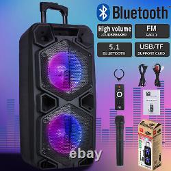 Enceinte Bluetooth Trolley Double 10 Rechargeable Woofer Party FM Karaoké DJ LED AUX
