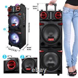 Enceinte Bluetooth de 9000 Watts avec double haut-parleur de 10 pouces + 1 tweeter, FM, karaoké, LED et entrée AUX