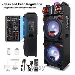 Enceinte Bluetooth de 9000 Watts avec double haut-parleur de 10 pouces + 1 tweeter, FM, karaoké, LED et entrée AUX