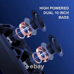 Enceinte Bluetooth double Subwoofer 10 pouces pour soirée, stéréo, éclairage LED, AUX, Echo, USA