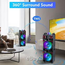 Enceinte Bluetooth sans fil de 9000 W avec double subwoofer de 10 pouces, basses puissantes, karaoké et TWS pour soirées.