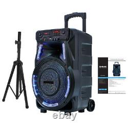 Enceinte de fête Trolley Bluetooth sans fil 15 avec subwoofer RGB Bass et télécommande & trépied