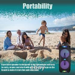 Haut-parleur Bluetooth FM portable sans fil de 8 pouces 1000W avec système de son lourd de basses pour fête