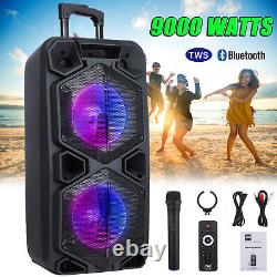 Haut-parleur Bluetooth TWS rechargeable pour fête avec double woofer de 10 pouces, 9000W, FM, karaoké, DJ et entrée AUX