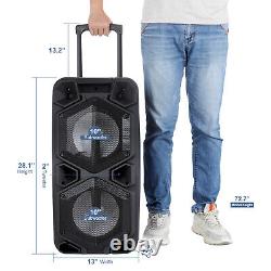 Haut-parleur Bluetooth Trolley de 9000W avec double caisson de basses de 10 pouces, FM Party Karaoké DJ LED AUX USB.