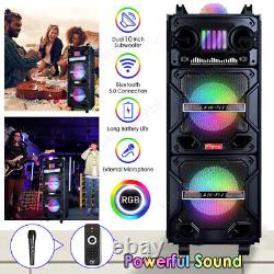 Haut-parleur Bluetooth rechargeable de 4 500W avec double woofer de 10 pouces, FM pour soirées karaoké DJ LED AUX