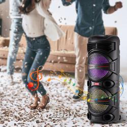 Haut-parleur de fête portable Bluetooth FM avec double subwoofer de 12 pouces, son lourd et basse profonde AUX nouveau