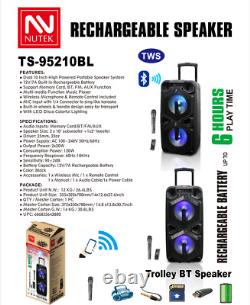Haut-parleur de fête portable FM Bluetooth avec double 10 pouces woofer, son de basse puissant et microphone - États-Unis