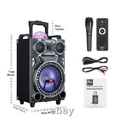 Haut-parleur de fête portable de 3000W avec woofer de 12 pouces, Bluetooth, FM, AUX, TF, DJ, lumière LED et télécommande avec microphone.