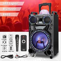 Haut-parleur de fête portable de 3000W avec woofer de 12 pouces, Bluetooth, FM, AUX, TF, DJ, lumière LED et télécommande avec microphone.