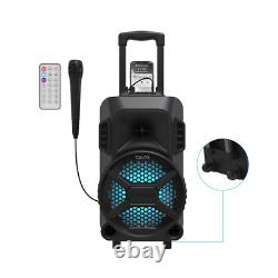 Haut-parleur de fête rechargeable LED avec Bluetooth, caisson de basses de 8 pouces et microphone