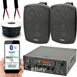 Kit Haut-parleur Bluetooth Extérieur 2x 60w Black Stereo Amplificateur Jardin Parties Bbq