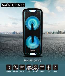 Magicbass Mg-2012 Système D'enceintes De Soirée Karaoké Rechargeable Avec Bluetooth 6000w