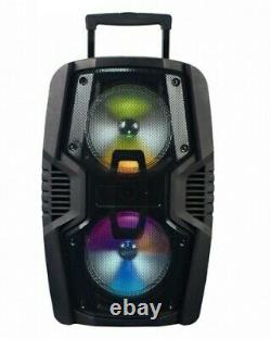 Parti Haut-parleur Loud Double 10 Withled Lumières Rechargeable Bluetooth / Radio Usb / Fm