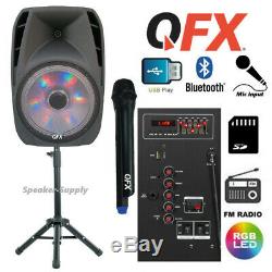 Qfx 15 Portable Parti Pa Haut-parleur Bluetooth Fm Support + Microphone Sans Fil 7500w